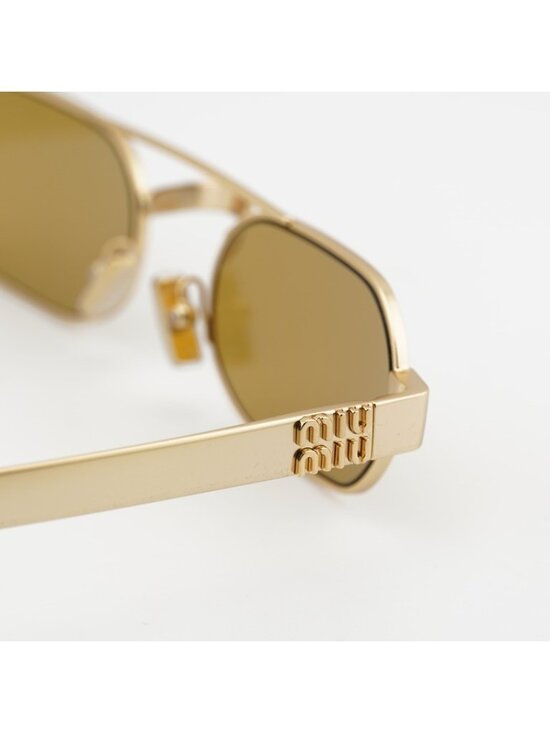 Miu Miu MUB52S 22M10Y Sunglasses Gold Rectangle Frame, Brown Lenses main image 9